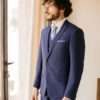 costume de mariage 3 pièces sur mesure en laine chiné bleu marine