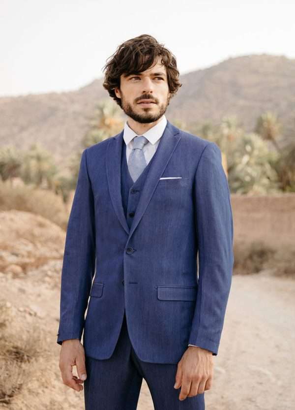 costume sur mesure 3 pièces denim bleu faubourg saint sulpice
