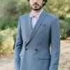 costume sur mesure mariage col châle bleu