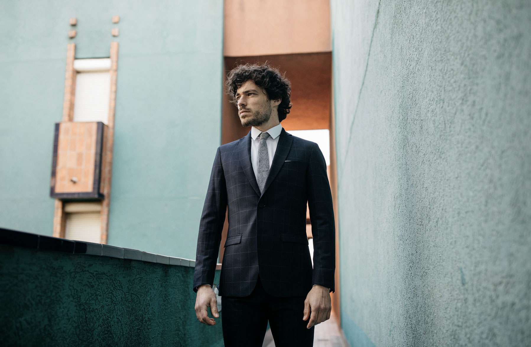 costume bleu carreau fenetres homme sur mesure tailleur paris faubourg saint sulpice bleu marine