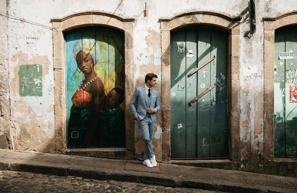 Costume sur mesure 3 pièces bleu ciel 